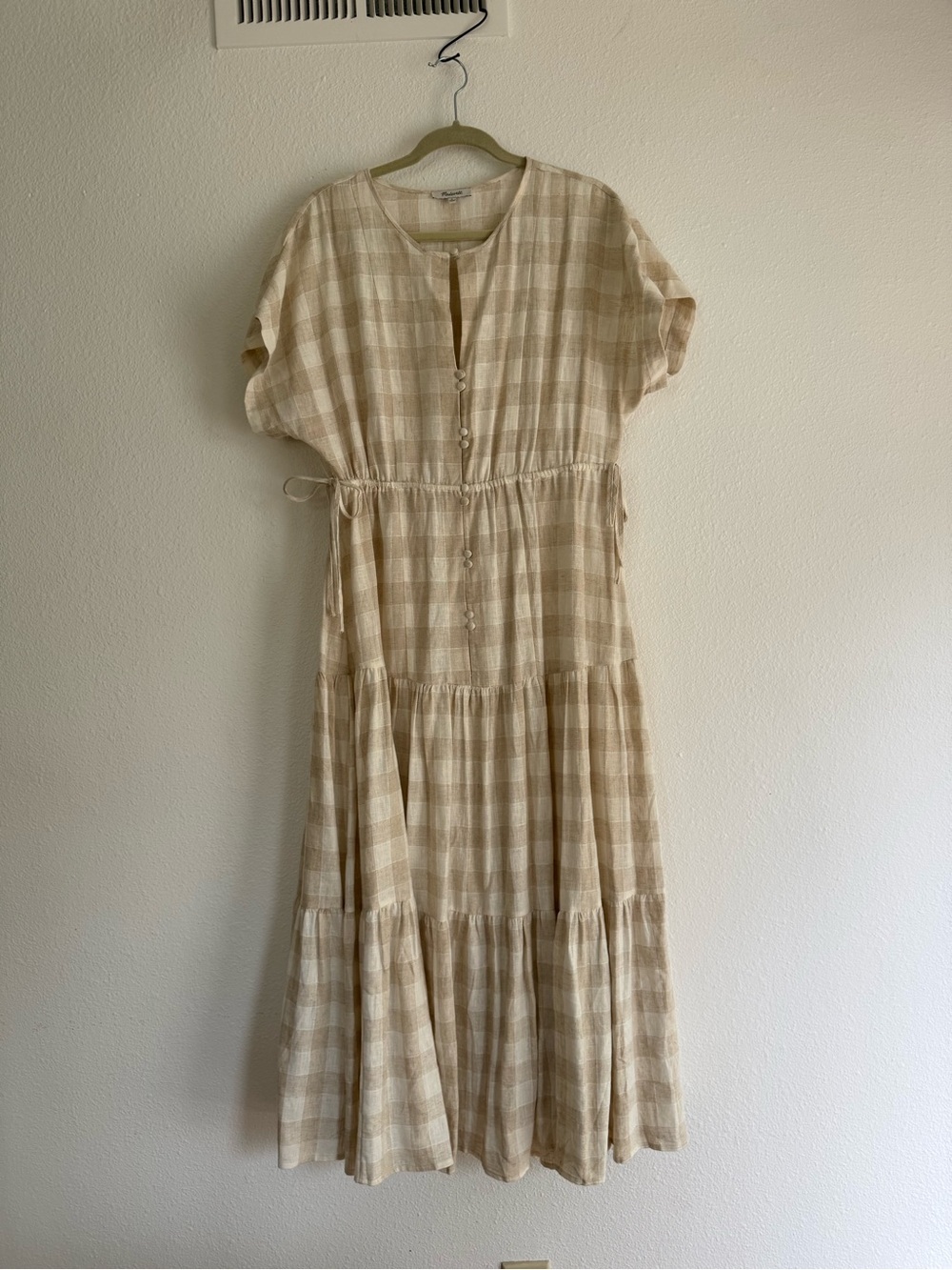 Madewell Cream Plaid Tiered Maxi Dress